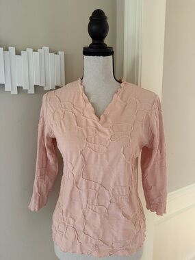 Haystacks Surreal Textured Floral Top Small Pink USA Made Stretch Artsy Boho